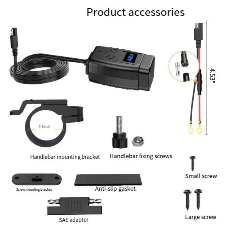 Motorcycle dual USB car mobile phone charger with switch QC3.0 fast charger measured voltmeter voltage display