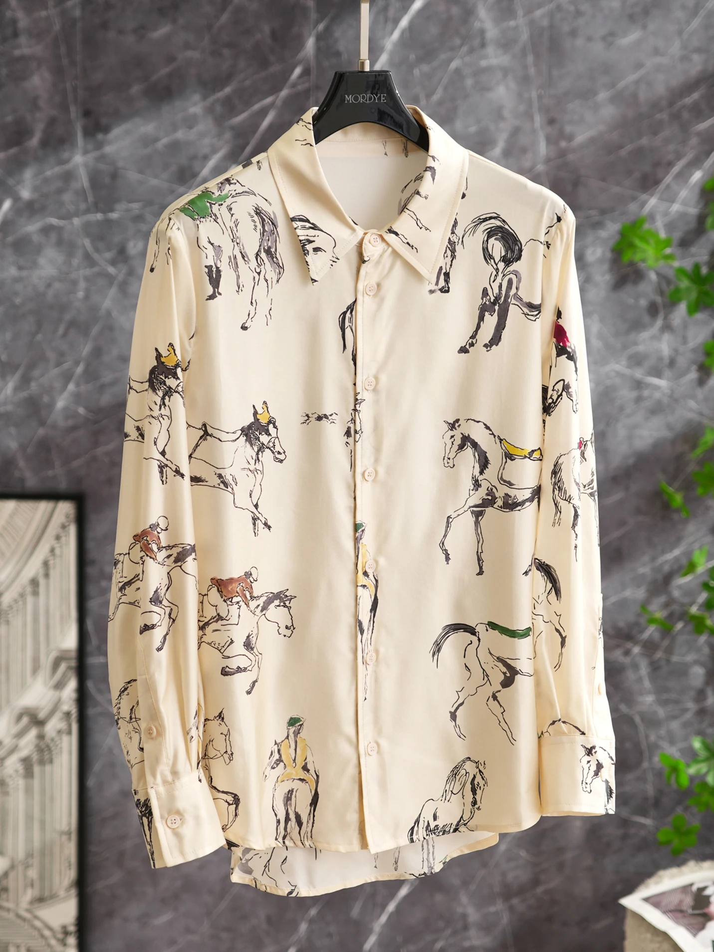 

Silk Long Sleeve Printed Collar Shirt Women's Commute Style Straight Cut Button Detail Mari Mar Qi