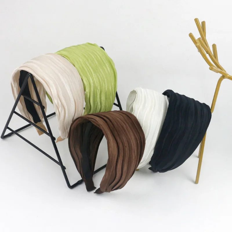 

Korean Solid Color Pleated Texture Wide Edge Hairbands Headband Pressed Hair Hair Accessories for Women Wash Face