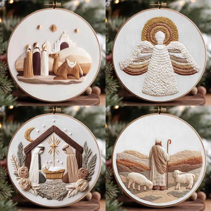 

1PC Christmas Blessing Embroidery Kit Cross Stitch Sets with Hoop Sewing Needle Beginner Unique Gift Art Home Decor