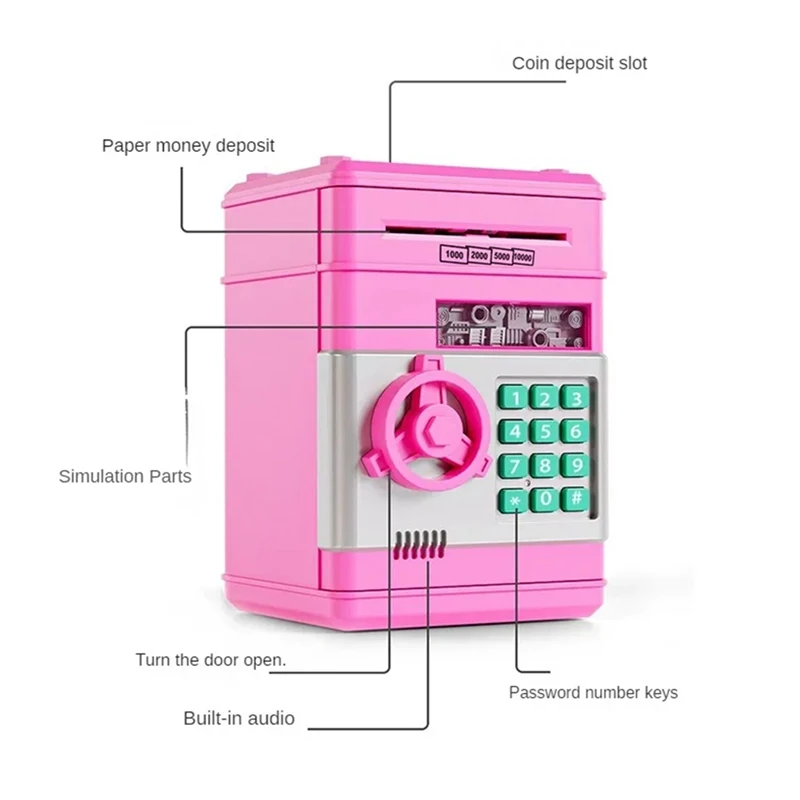 Electronic Piggy Bank Automatic Mini Security Coin Cash Savings Box Password Key Lock Bank ATM Gift For Children