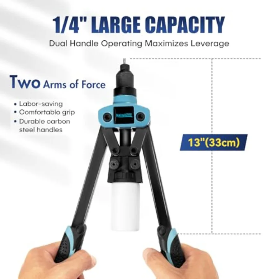 13 수동식 헤비듀티 리벳건 (리벳 100개, 노즈피스 5개 포함) 플라스틱, 금속, 알루미늄 튜브, 스톡, 거터 및 자동차용