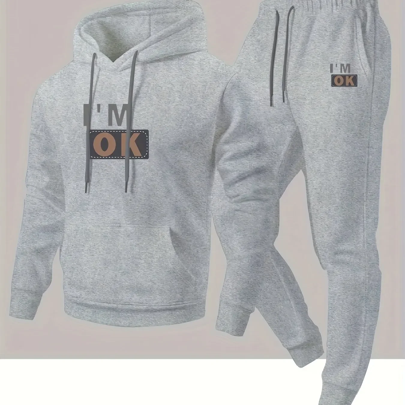 New autumn hoodie hooded set for men and women, I'm ok printed with drawstring and pocket for daily warmth and comfort as a gift view 5
