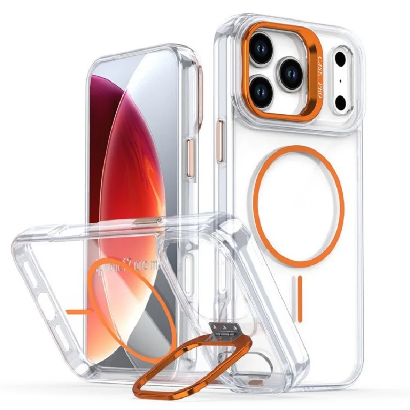 

Lens Stand Transparent Phone Case for iPhone Air 17 16e 15 14 Plus 13 12 Pro Max With Support Magnetic Charging