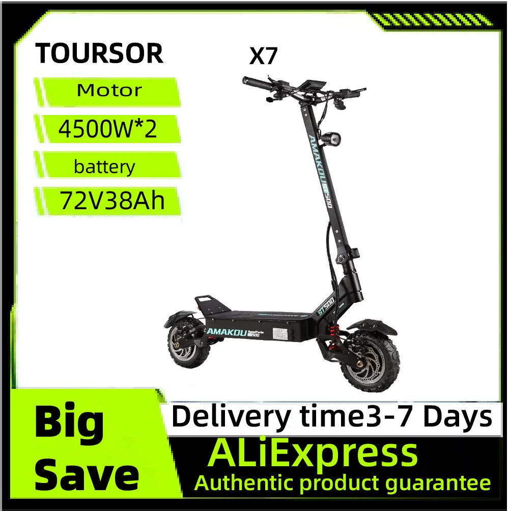 

TOURSOR X7 11-inch Off-road Tires Scooter Adult Electric Scooter 4500W*2 Motor 72V38AH battery Folding E-Scooter