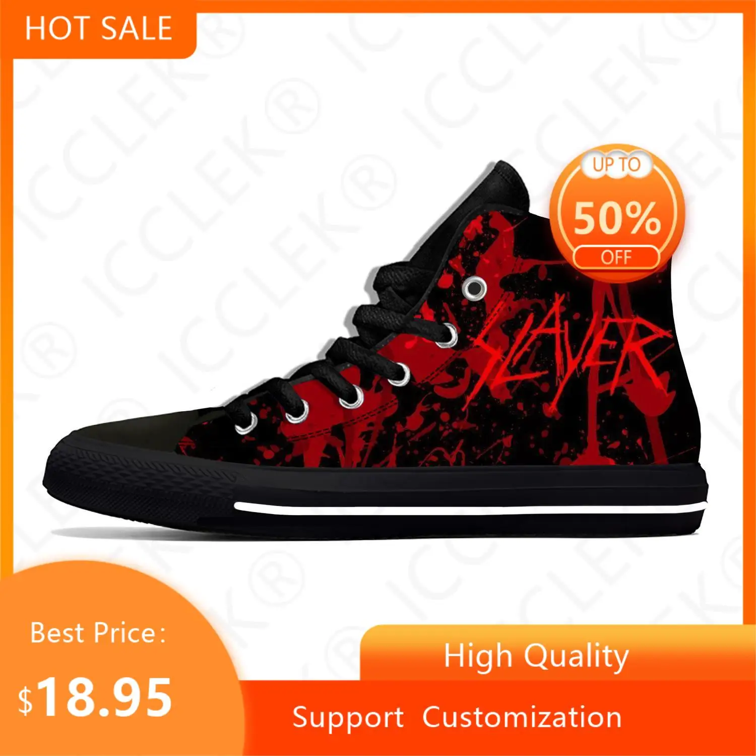 Slayer Heavy Metal Rock Band Horror Scary Fashion Casual Shoes High Top Breathable Men Women Sneakers Lightweight Board Shoes