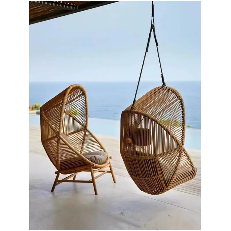 Wholesale Basket Aluminum Wicker Rattan Outdoor Patio Swing Rope Chair Hanging Garden Swing Chair