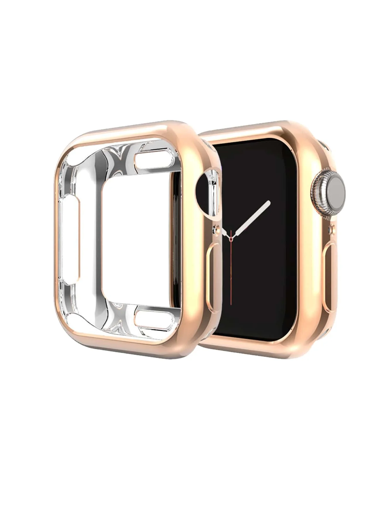 2 pieces rose gold watch screen integrated protective case apricot leather strap suitable for Apple ses987654321 series