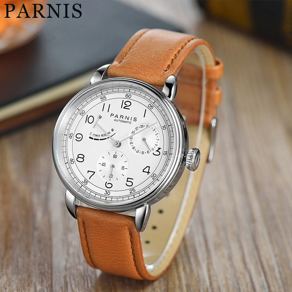 

Parnis 42mm Power Reserve SeaGull 1780 Automatic Movement Watch Small Second Date Indicator