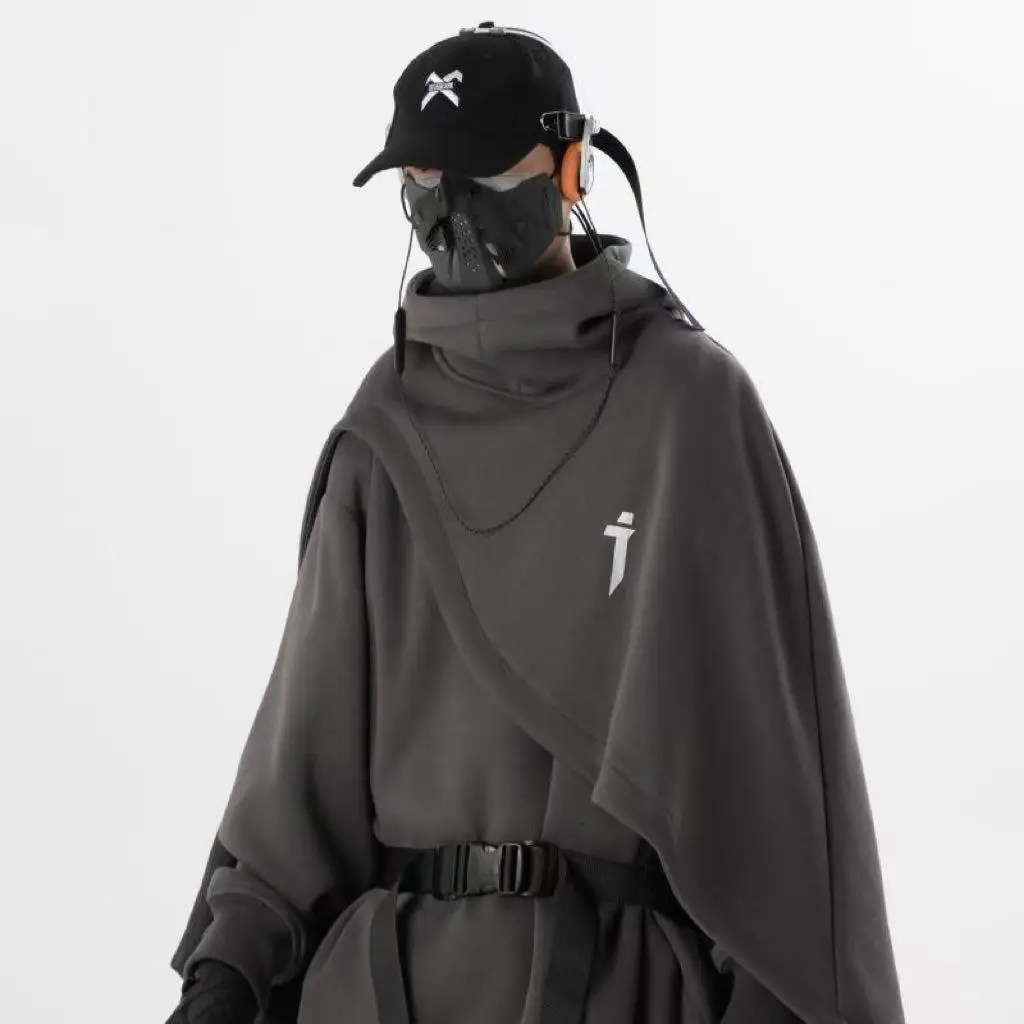 

150KG High-street Cloak Hoodies Men Women Autumn Winter Thicken Pullover with Hat Trendy Cool Fashion Y2K Cape Coat High Neck