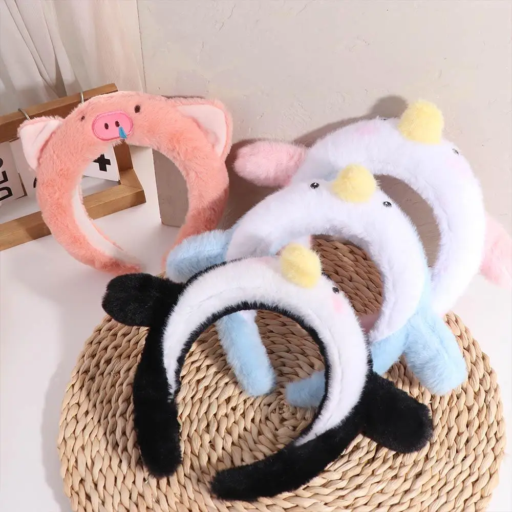

Funny Snotty Pig Cartoon Headband Non-slip Plush Doll Plush Hairband Headwear Sweet Penguin Hair Hoop Makeup