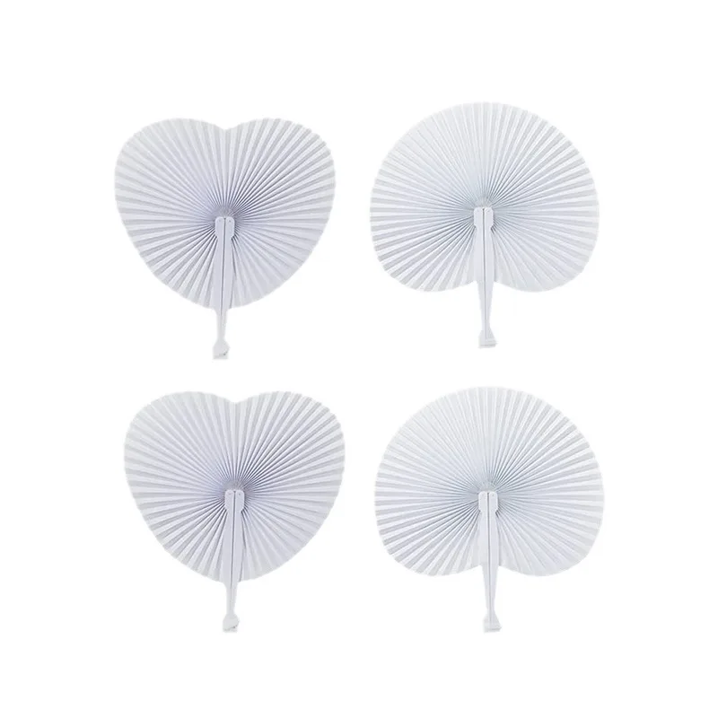 White heart-shaped folded paper mini fan, wedding decoration, festival celebration, birthday party