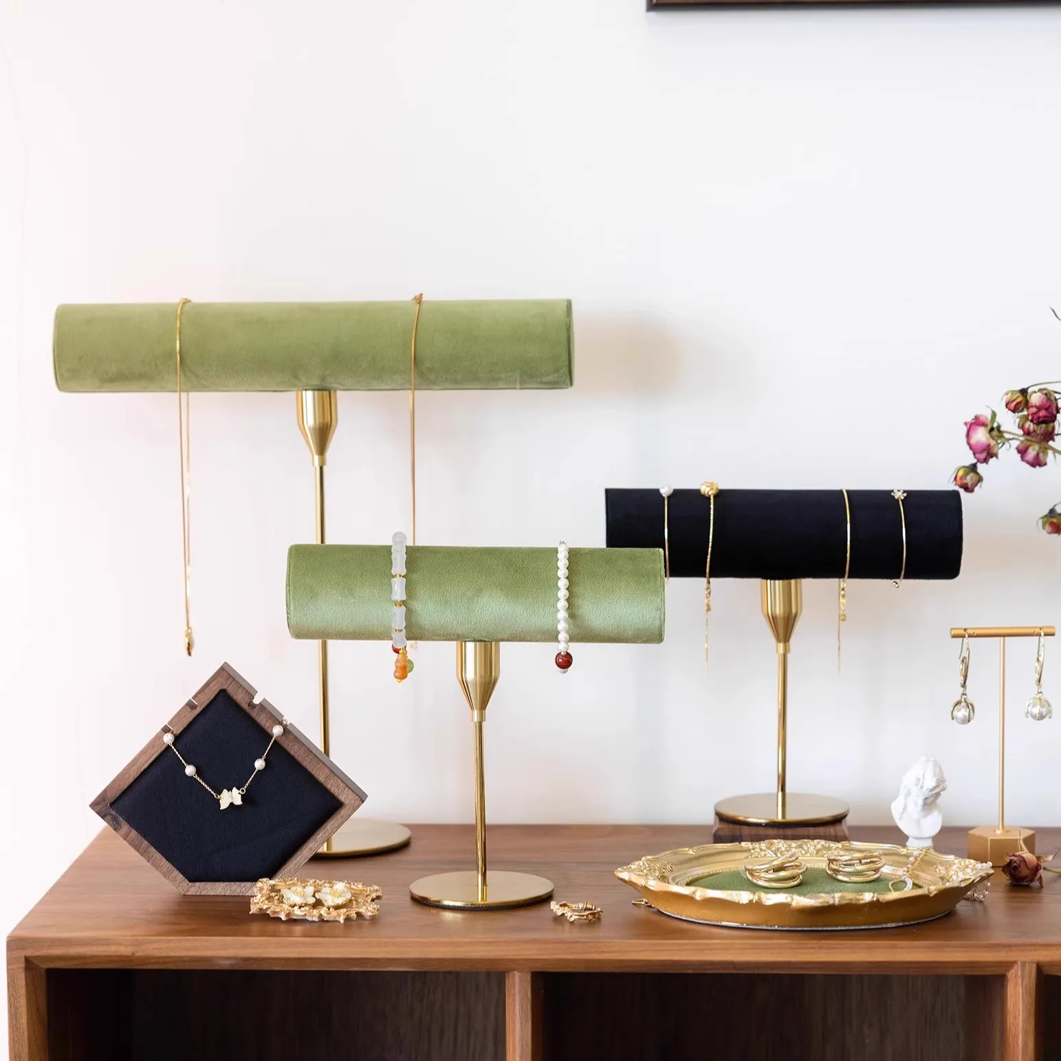Velvet Jewelry Display Stand Holder for Bracelets Necklaces Earrings Crystal Bangles Elegant Store Counter Showcase Organizer