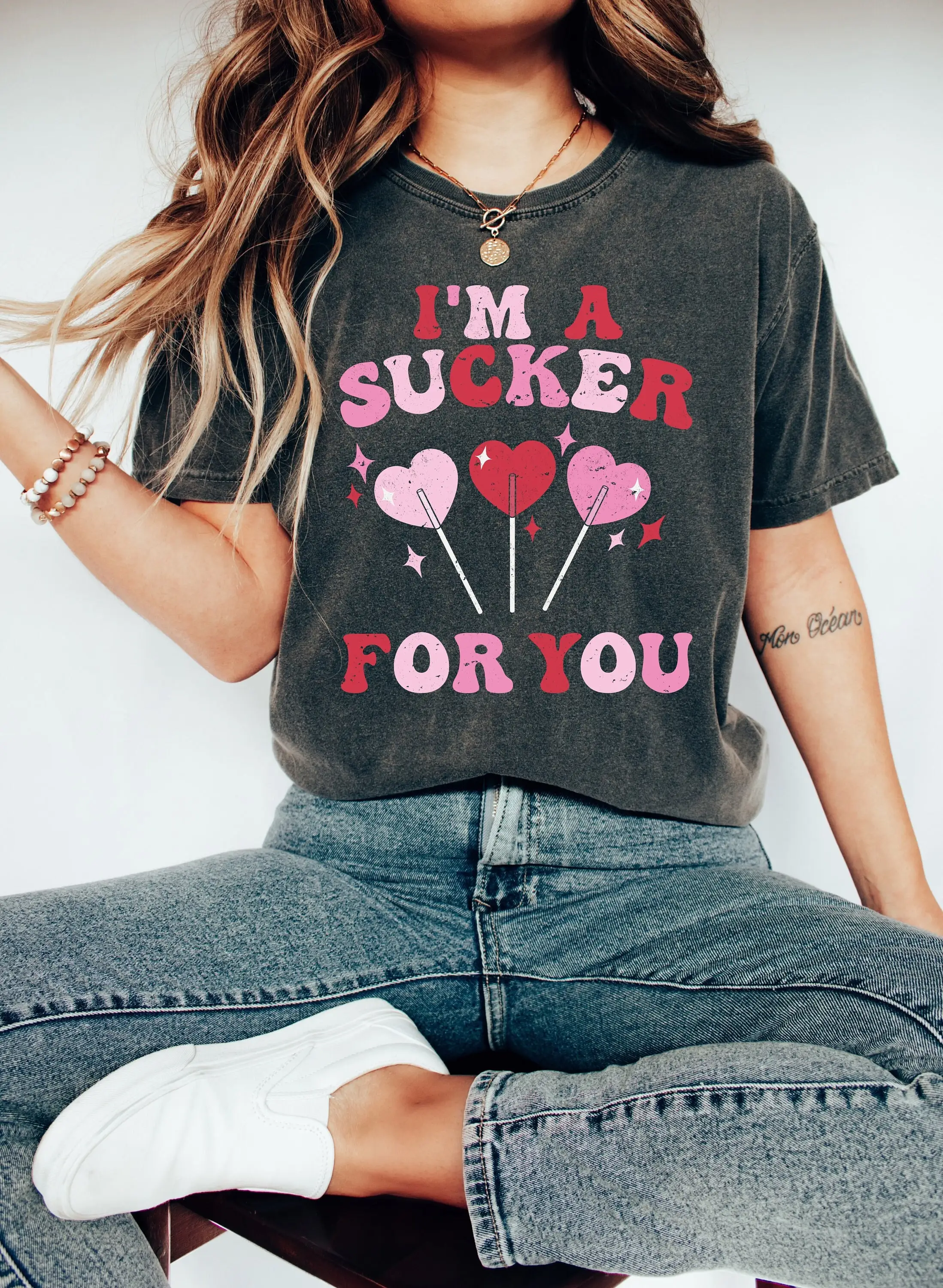 Retro Valentines Day Comfort Colors T Shirt I'M A Sucker For You Vintage Couples Love Heart Proud Single