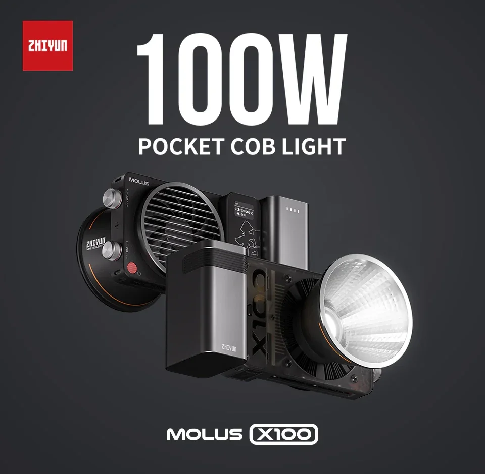 جديد ZHIYUN Molus X100 100 واط COB LED التصوير الإضاءة في الهواء الطلق صور/تصوير الفيديو يده المحمولة مصباح جيب