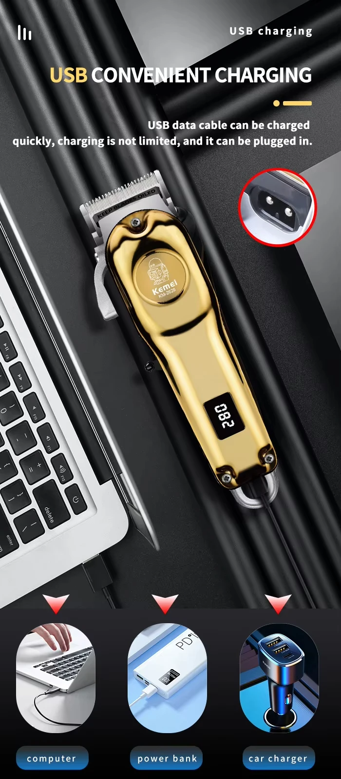Kemei KM-2628 KM-678 KM-2024 Professional Electric Hair Clippers Beard Clipper Rechargeable Men's Shaver Hair Trimmer Kit