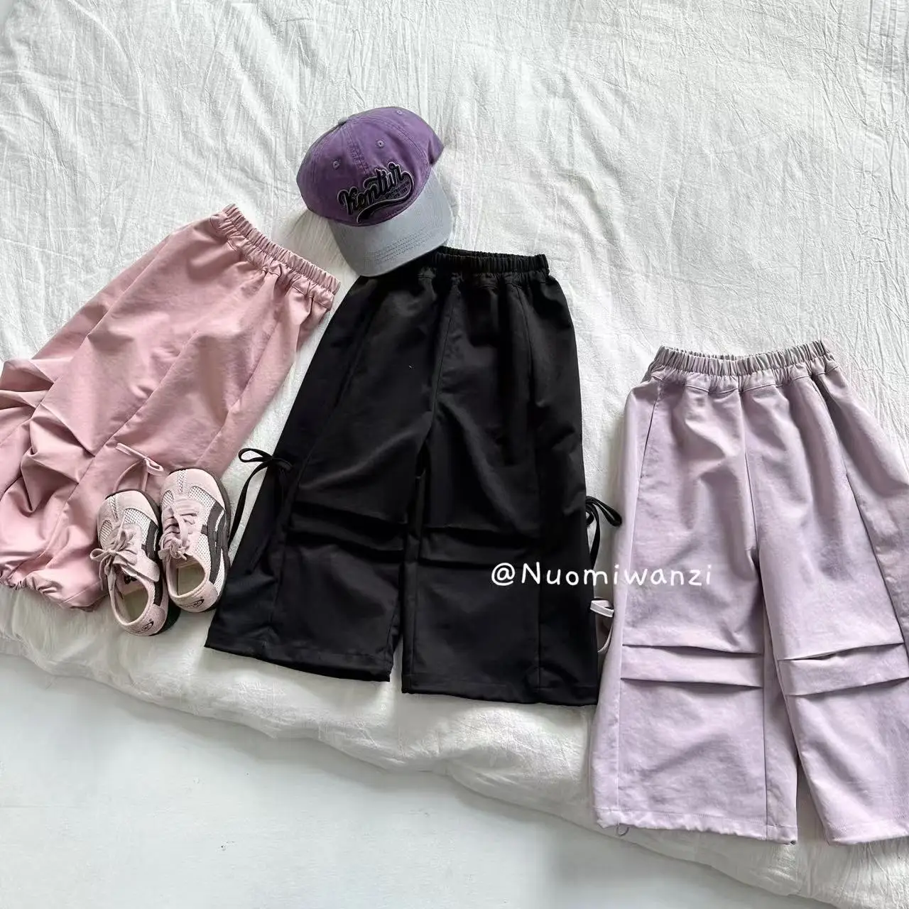Children Work Pants Spring and Autumn 2025 Korean Versatile and Comfortable Side Bow Knot Pinch Pleated Work Pants