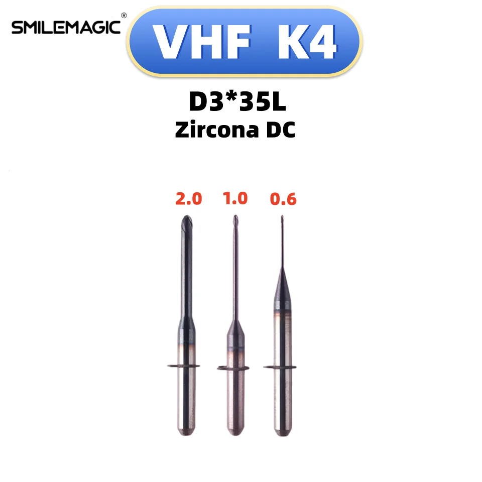 

VHF K4 Dental Lab Grind Zirconia Diamond Machines Milling Burs D3 DC Coating CAD CAM System Dental Materials Precision Tools