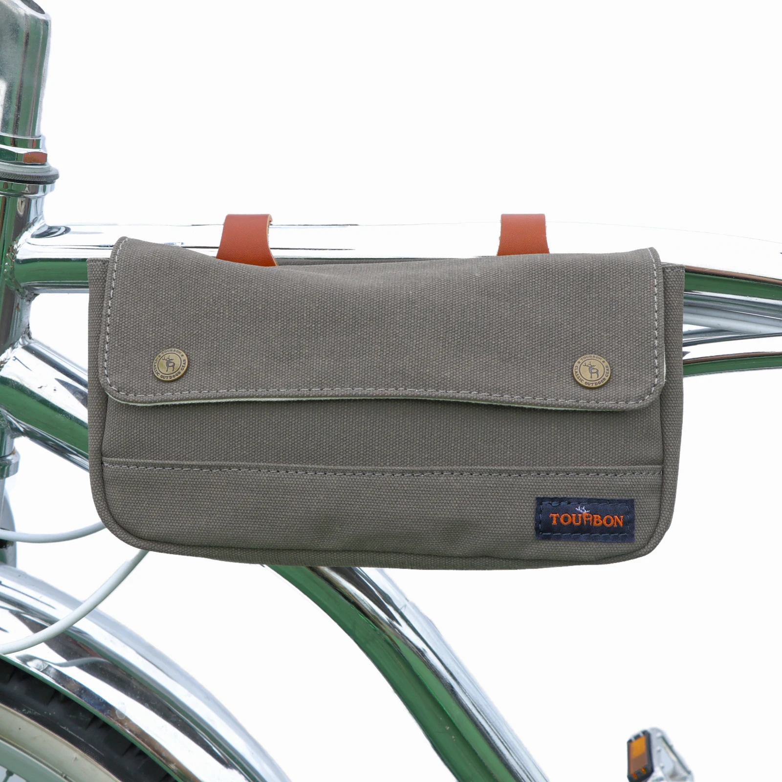 Tourbon Cycling Accessories Bike Front Handlebar Bag Bicycle Phone Frame Saddle Pouch Grey Waxed Waterproof Canvas Outdoor