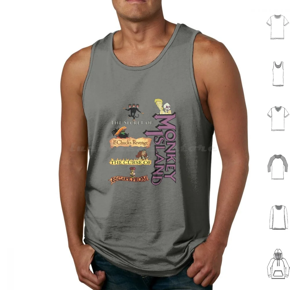 Monkey Island-Ultimate Tank Tops Vest Sleeveless Retro Arcade Dos Computer Game Gaming Geek Animeri Nerd Oldschool 1990s 90s