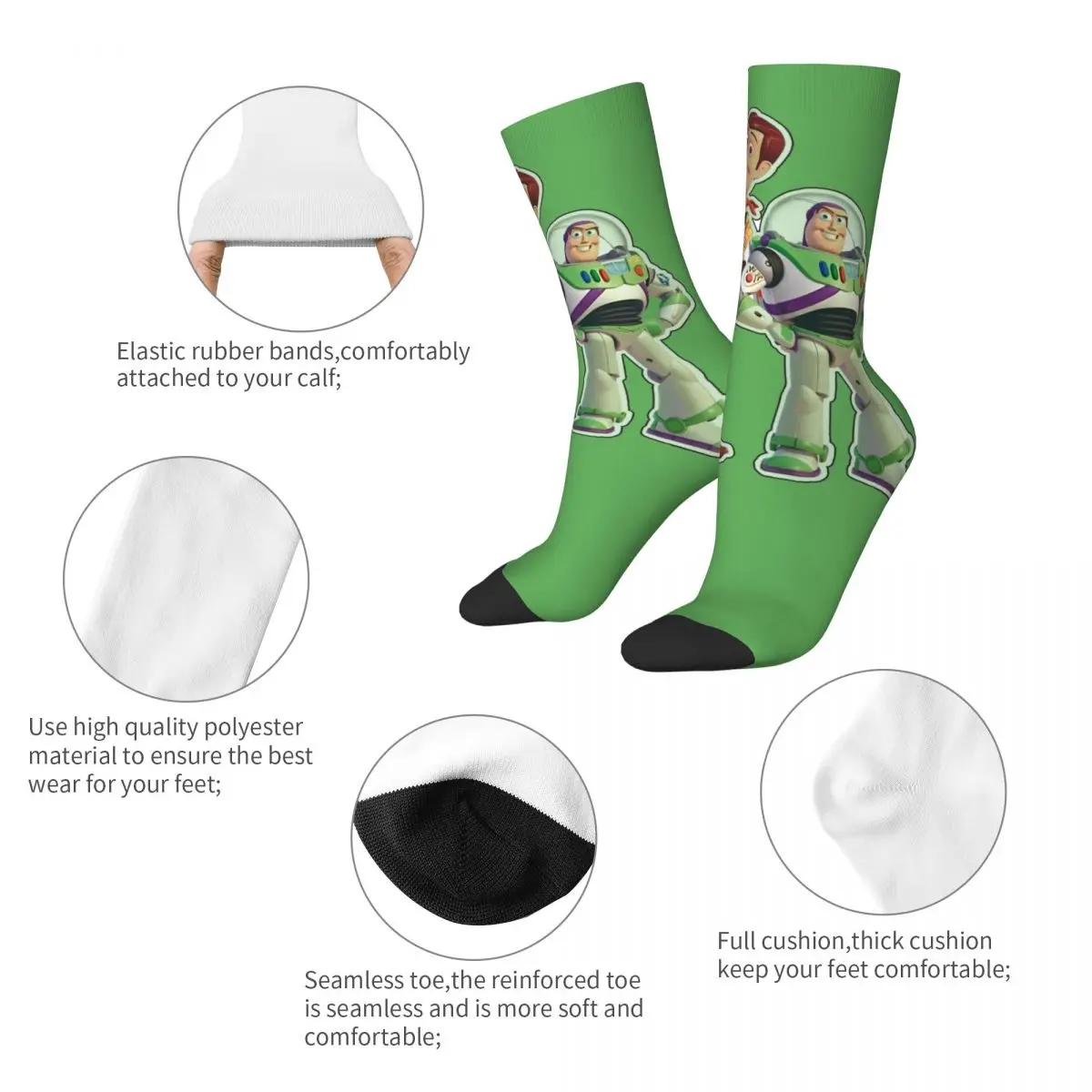 Calcetines Buzz Lightyear Woody Toy Story para hombre y mujer, medias divertidas de invierno suaves y transpirables, calcetines antideslizantes con gráficos para exteriores