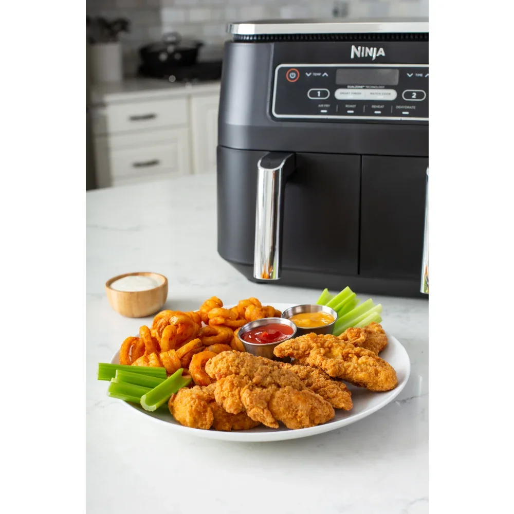 4 em 1 8 quart. Air Fryer com zona dupla, 2 cesta™Air Fryer Acessórios, Assado e Mais, Tecnologia