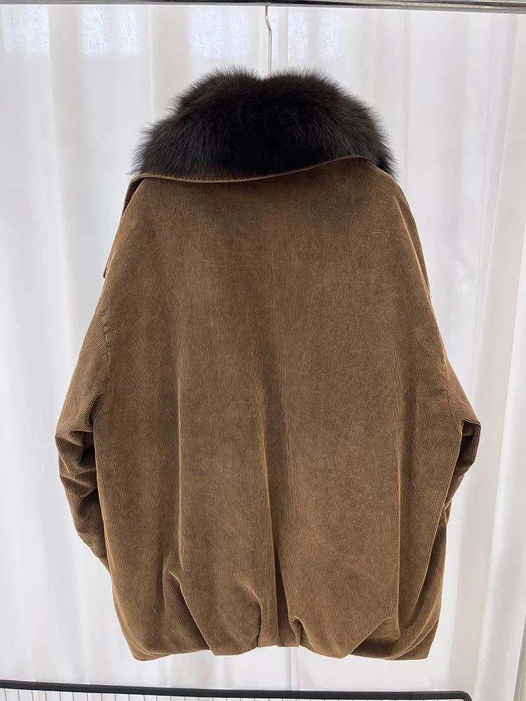 الشتاء النساء الطبيعية الثعلب الفراء طوق معطف عادية أوزة أسفل سترة فاخرة عادية طويلة البخاخ جاكيتات سروال قصير سترات الملابس