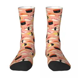 Motif Sushi Nigiri-chaussettes pour adultes roses, chaussettes unisexes, chaussettes pour hommes et femmes