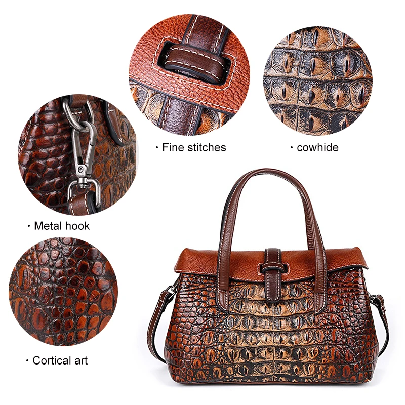 Genuine leather women\'s handbag, luxury crocodile handbag, mobile phone bag, premium design sense cowhide lady\'s shoulder bag, c