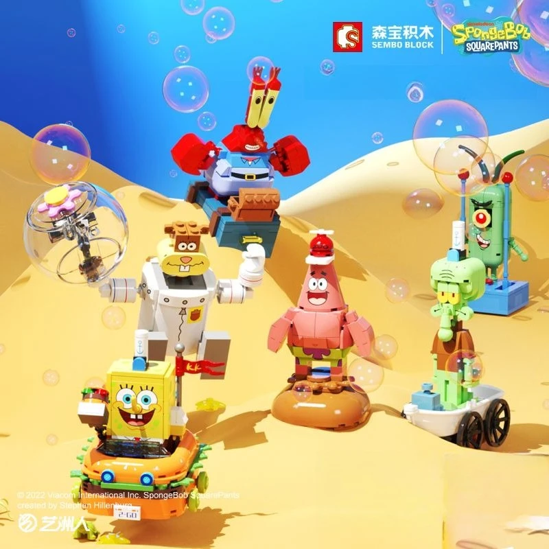 

SEMBO BLOCK Spongebob Squarepant Family Portrait Small Grain Puzzle Assembly Building Blocks Kawaii Children Birthday Gift Toys