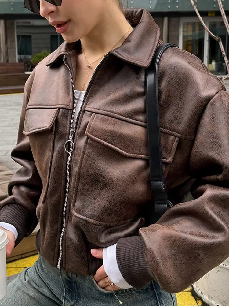 

Bomber Jackets Womens Jacket American Style Winter Leatherette Puffer Lined Nightclub Grunge Gothic Unique Personality Commuting