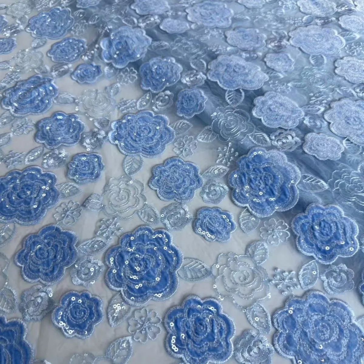 5 Yards maille Laser flanelle paillettes fleur brodée tissu robe jupe tissu de mariage ·