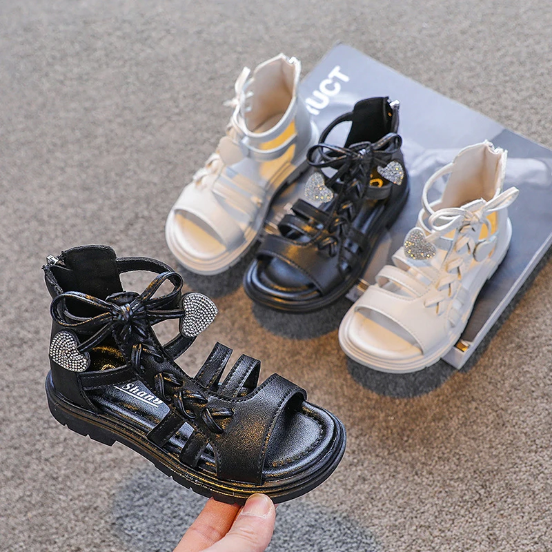 Girls' High-Top Roman Shoes 2022 Summer New Back Zipper Fashion Princess Shoes Korean Style Junior Beach Shoes