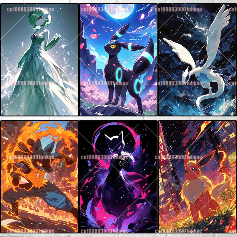 

Gifts for Kids Classic Anime Pokemon Characters Eevee Gengar Pikachu Arcanine Mewtwo Poster Art Background Wall Mural Home Decor