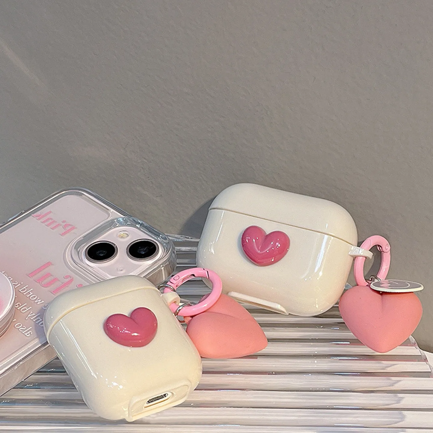 Pink Lovely Cute ins Cartoon Heart Earphone Case Point For Airpods 1 2 3 Cover Protection For Airpod Pro Pro 2nd Cases iPhone