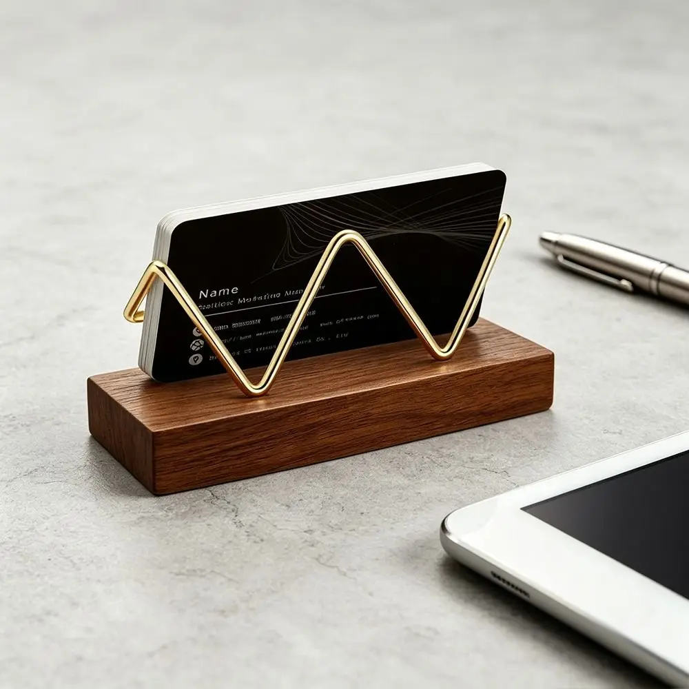 High Quality Wooden Business Card Holder Metal Wood Combined Multiple Styles Desk Card Display Rack Name Card Stand Home Decor