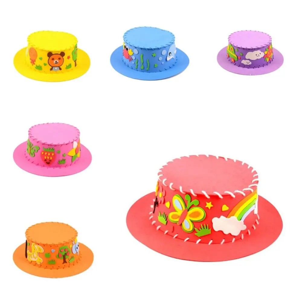 Safety Weaving Kids DIY Hat Toy Flowers 3D Handmade Sewing Eva Hat Art Crafts Animal Kindergarten