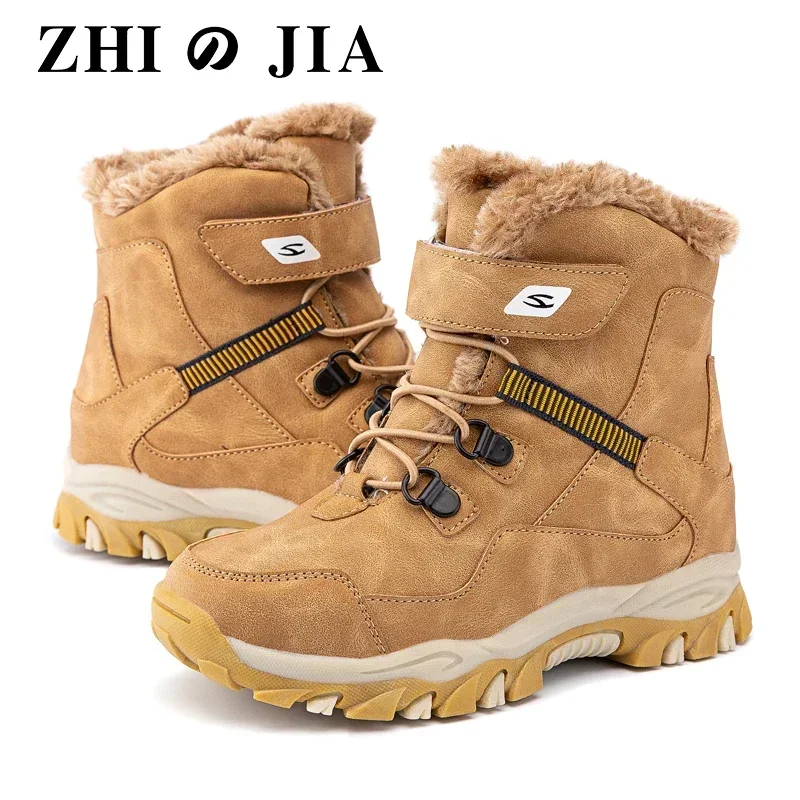 Botas de nieve de invierno para niños y niñas de alta calidad, zapatos cálidos de algodón con plataforma, calzado impermeable de cuero para otoño, zapatillas para niños de 5 a 12 + y