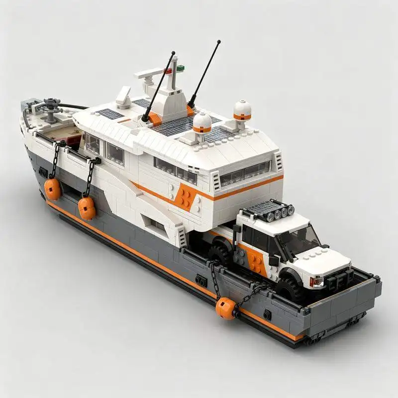 1686PCS MOC Modern Expedition Yacht Ship With Open Cargo Deck Building Blocks Model DIY Assembly Maritime Display Gift Set
