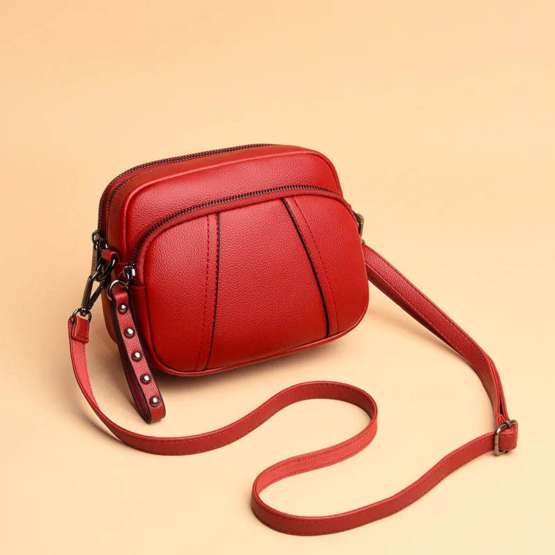 Einfarbige modische Niet Reiß verschluss Damen Handy tasche einfache weiche Leder Schulter Cross body kleine quadratische Tasche Handtasche – Detail 16