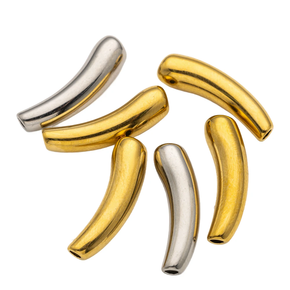 2Pcs Polishing Stainless Steel Eggplant Curved Tube Beads Pendants For DIY Necklace Bracelet Jewelry Making Supplies Accessories