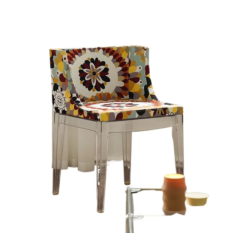 

Dining chair Home creative designer Transparent chair Internet celebrity ins Back Flower cloth