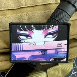Japanese Girls Shooter Tactical Patch Hook and Loop Printing Patches Anime Girl Killer Morale Badge Military Backpack Sticker