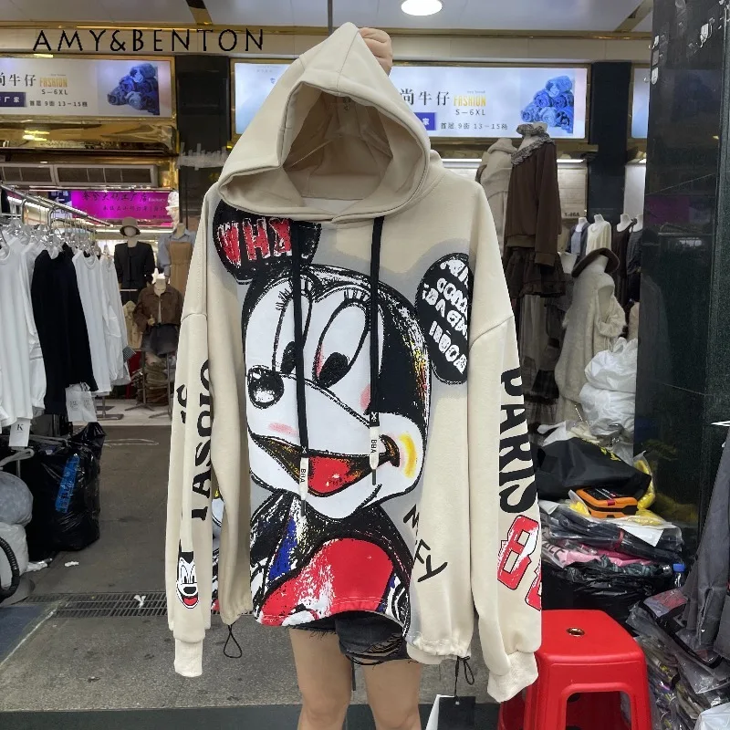 

Y2k Cartoon Hooded Short Sweatshirts For Women's Loose Fit Versatile Long Sleeved Hoodies 2025 Autumn New Jacket Sudaderas Mujer