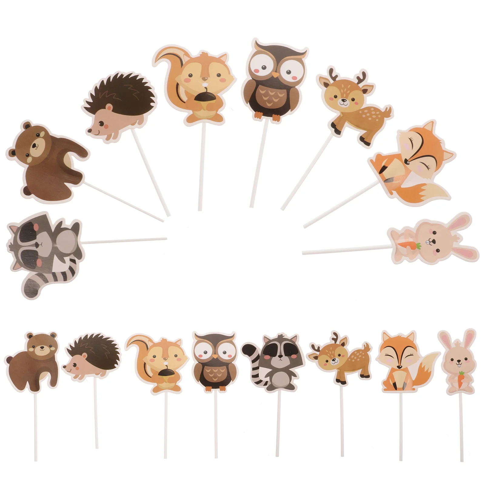 24pcs Creative Forest Animal Shape Cake Toppers Lovely Animal Cupcake Ornament Baking Decoration Accessories