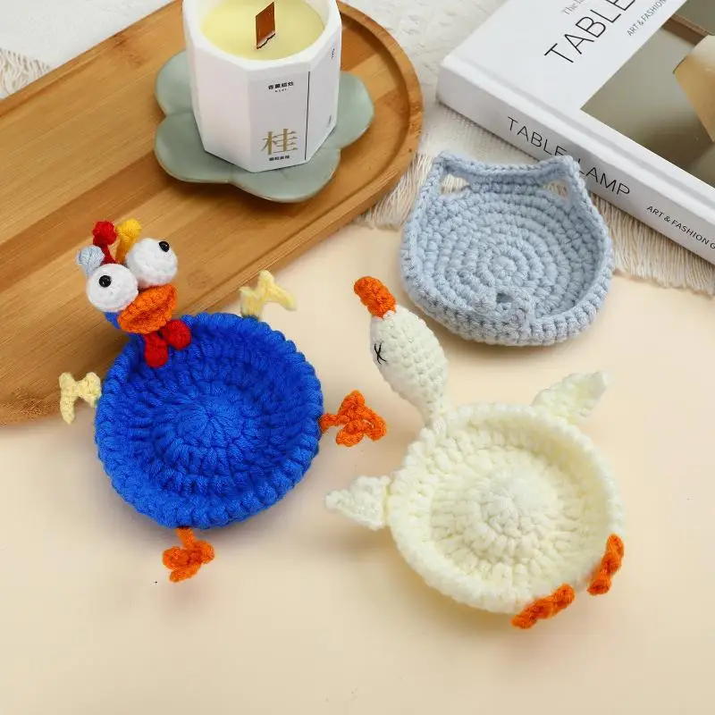Animal Crochet Knitted Coasters Cartoon Cup Placemat Handmade Desk Decor For Home Coffee Table Daily Gift Use