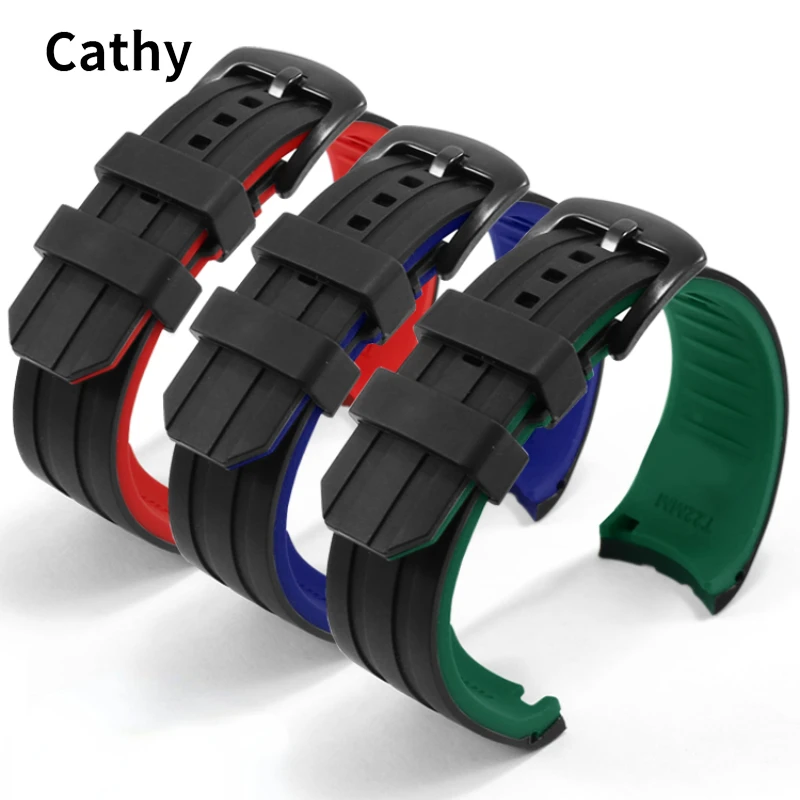 Silicone Watch Strap for Casio Tissot Seiko No. 5 Green Submariner Citizen City Arc Shield Sweat-Proof Rubber Watchband 20 22mm