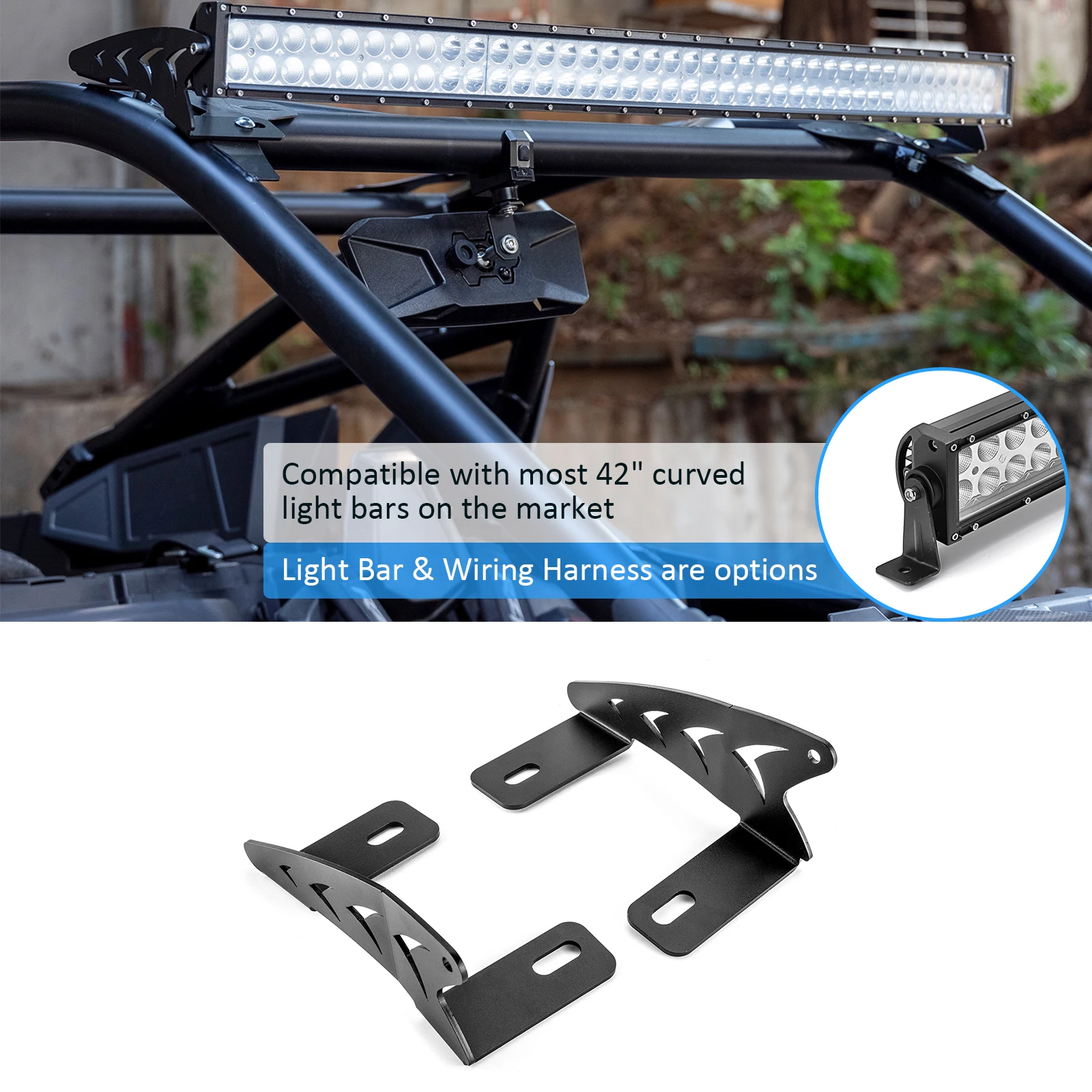 

UTV Windshield Mounting Brackets Roof 42"curved LED Light Bar Mount Bracket for 2022+RZR Pro R/RZR Pro R 4 Accessories