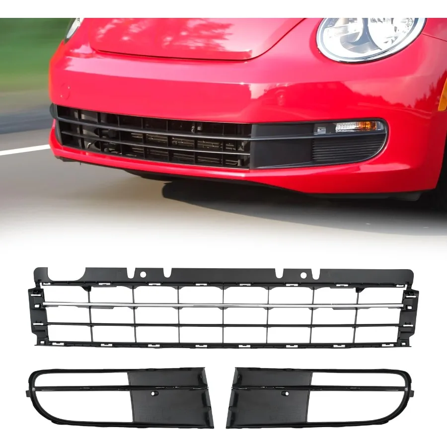 

3PCS Front Bumper Lower Center Grille Kit with Fog Light Bezel Cover for 20122016 Volkswagen Beetle 5C5853671N2ZZ VW1036127 Enh