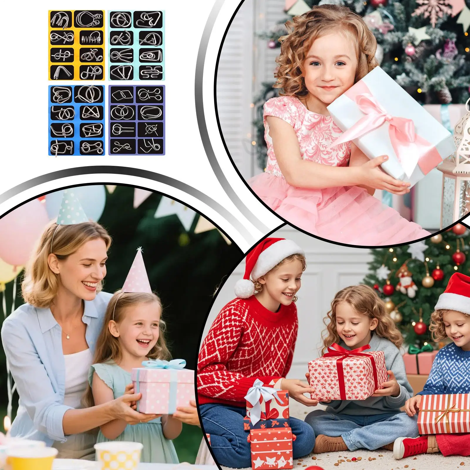 Metalowe łamigłówki druciane Pierścienie Chińskie 16 Elementów Zestaw Metalowych Łamigłówek dla Uczniów Dzieci Dorosłych na Imprezy Domowe i Wieczory Gry